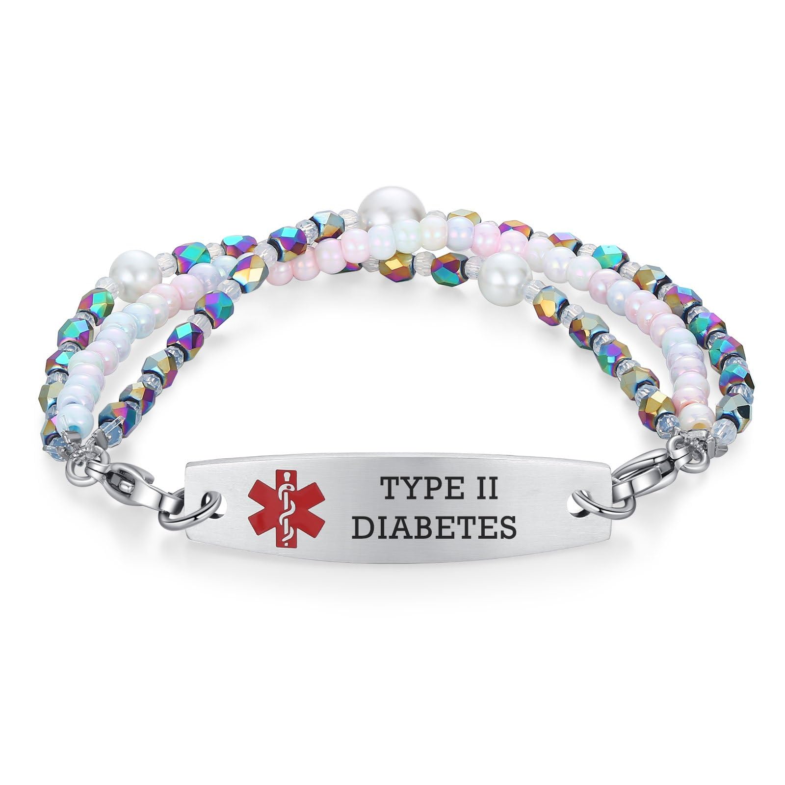 Custom Engraved Medical ID Bracelets for Women - 7.5 Inch Adjustable Interchangeable Beaded Alert Bracelet - Perfect for Allergies, Diabetes & Emergency Medical Identification