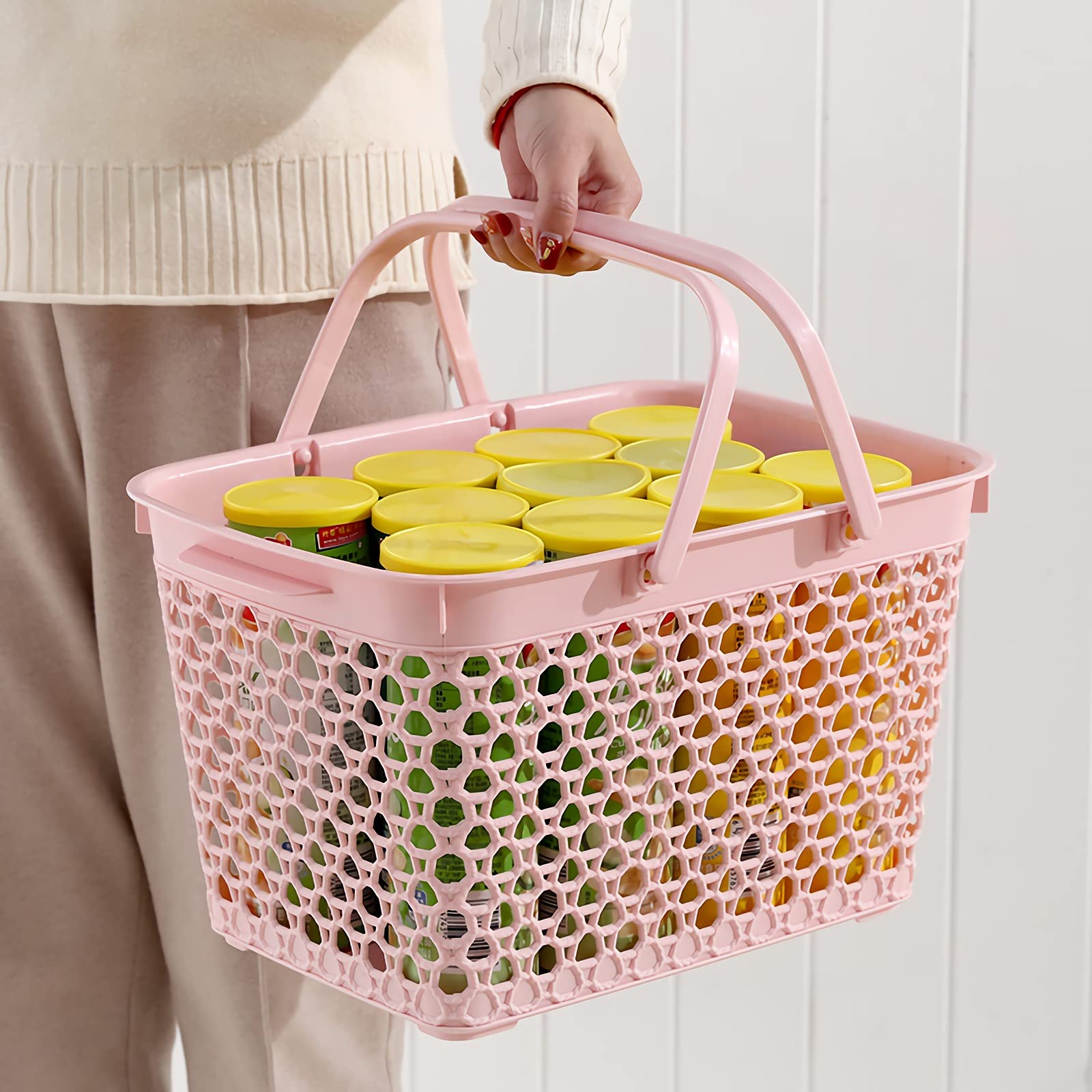 Anyoifax Portable Shower Caddy Tote - Plastic Storage Basket with Handle for Bathroom, Kitchen, Pantry, Dorm & Garage Organization - 11.2 x 7.9 x 6.8 Inches - Pink | Perfect for College Students, Camping & Small Space Storage Solutions