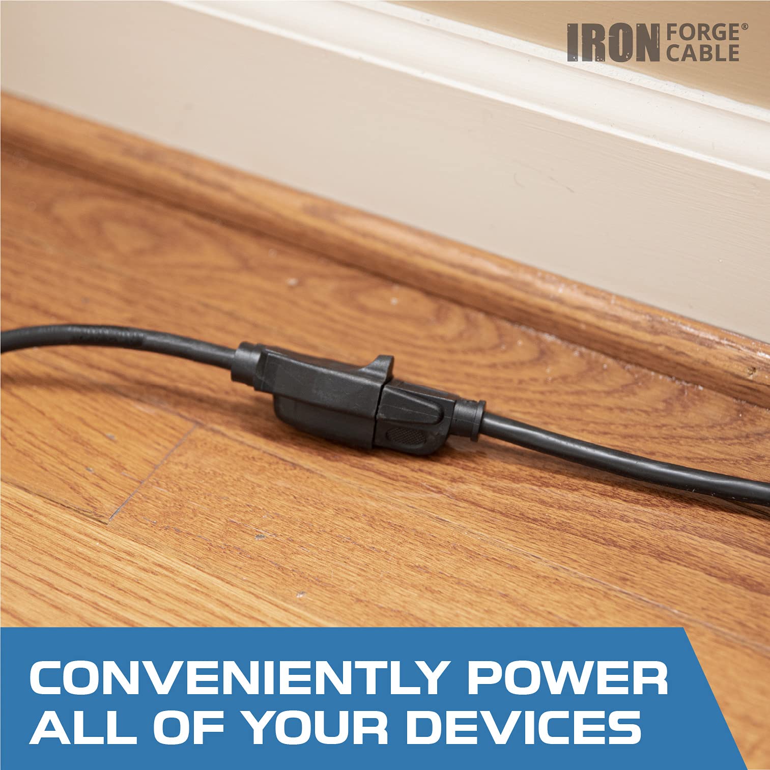 Iron Forge Cable 3 ft Flat Plug Extension Cord 3 Prong, 2 Pack - 16 AWG Black Indoor Power Cord with 45° Angled Flat Plug, 13 Amp SJT - Perfect for Tight Spaces Behind Furniture & Home Office Setup - US Veteran Owned