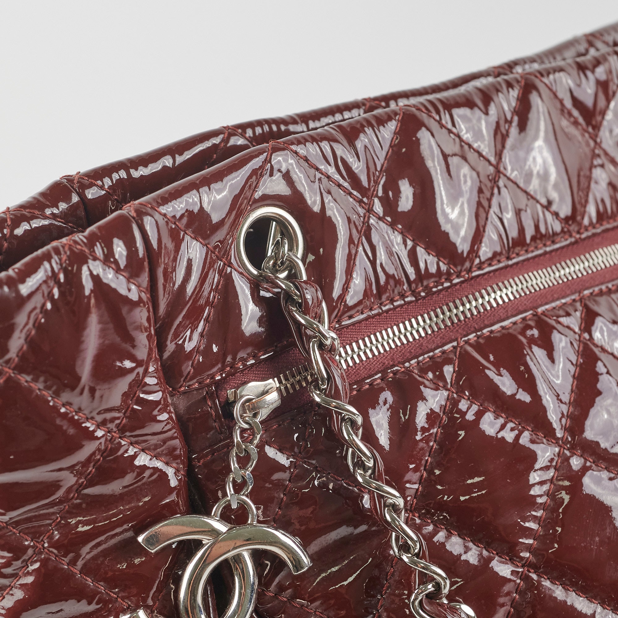 Chanel Quilted Patent Leather Large Tote Bag in Burgundy - Luxury Designer Handbag for Women, Perfect for Work, Travel & Everyday Use