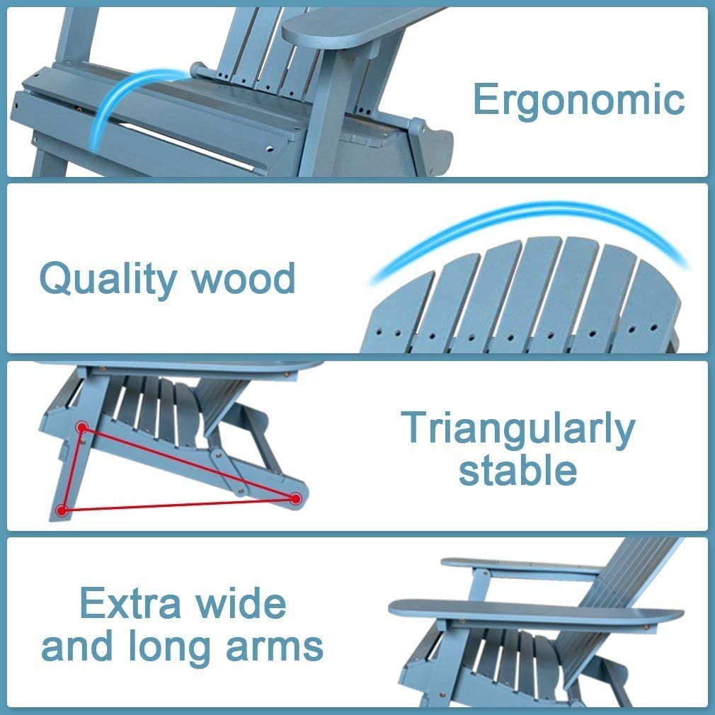 Solid Wood Folding Adirondack Chair - Weather-Resistant Outdoor Patio Furniture with Arms for Deck, Backyard, Garden & Poolside - Perfect for Relaxing, Sunbathing and Outdoor Entertaining