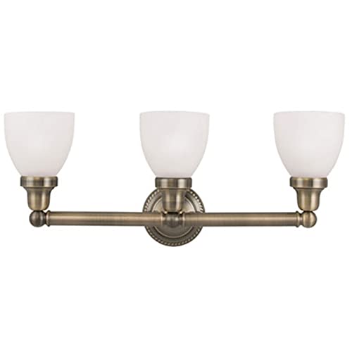 Livex Lighting 1023-01 Classic 3-Light Bathroom Vanity Light Fixture in Antique Brass Finish - Perfect for Bathroom Makeovers and Spa-Inspired Home Decor