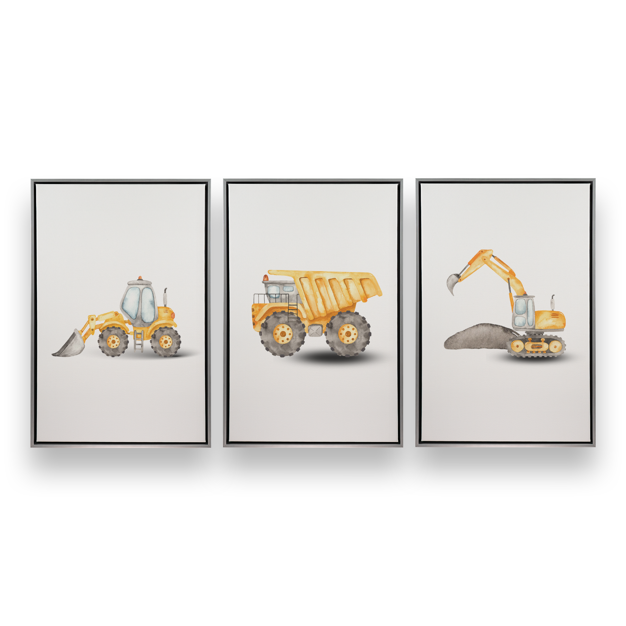 3-Piece Construction Vehicles Canvas Art Set - Dump Truck, Excavator & Bulldozer Wall Decor for Kids Room, Nursery & Playroom