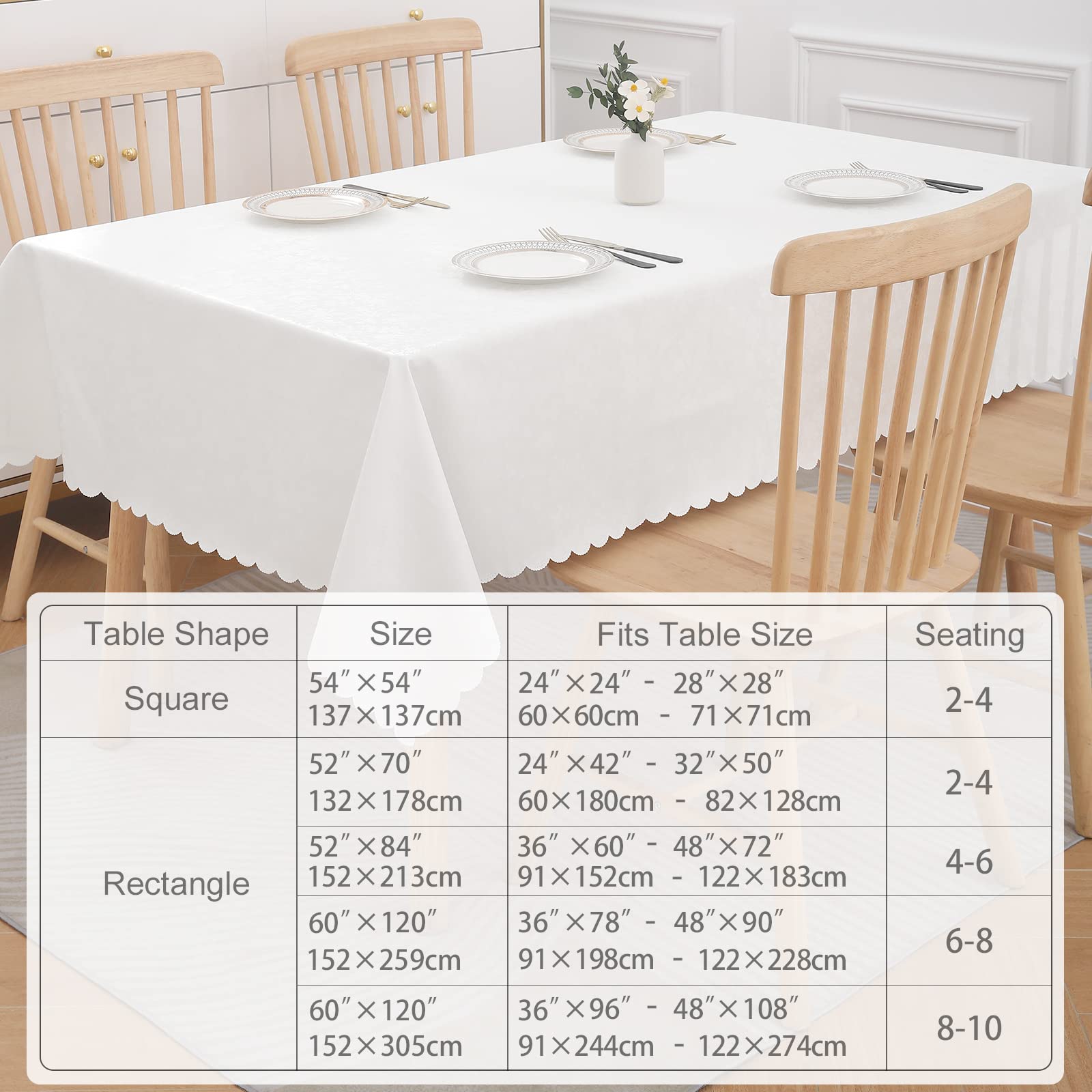 Smiry Rectangle Waterproof Vinyl Tablecloth - Heavy Duty, Wipeable, Washable Kitchen & Dining Room Table Cover (White, 52