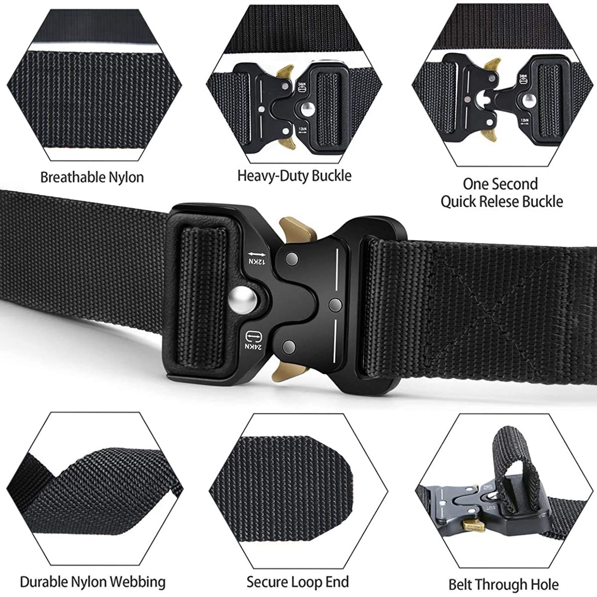 MOZETO Tactical Belt for Men - Heavy Duty Military Web Belt with Quick Release Metal Buckle | Perfect for Hiking, Work, Outdoor Activities & Concealed Carry