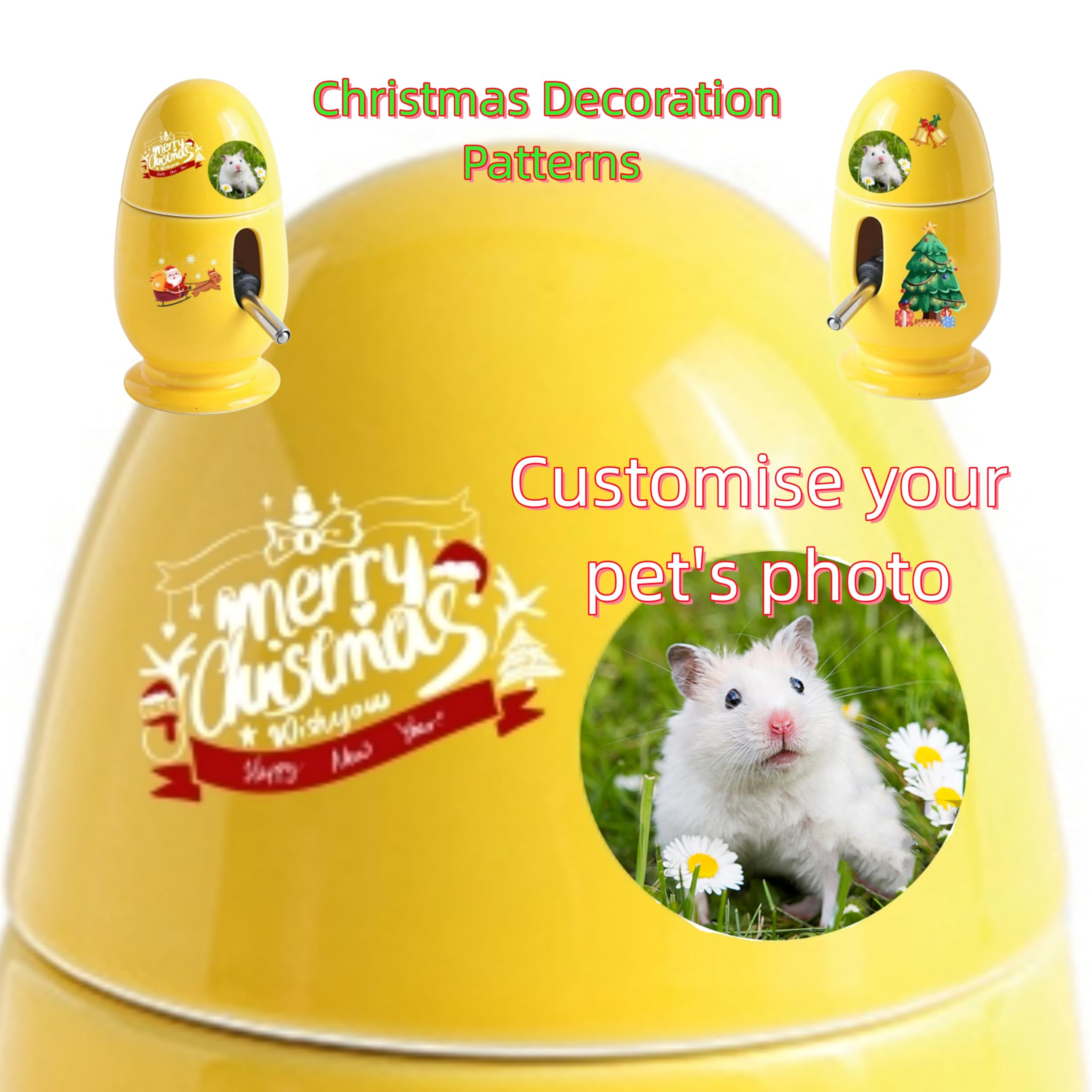 Personalized Custom Pet Heads Christmas Ornaments - Ceramic Hamster Water Bottle Holder & Small Animal Habitat Decor | Perfect for Holiday Gifts, Pet Lover Presents, and Festive Home Decor