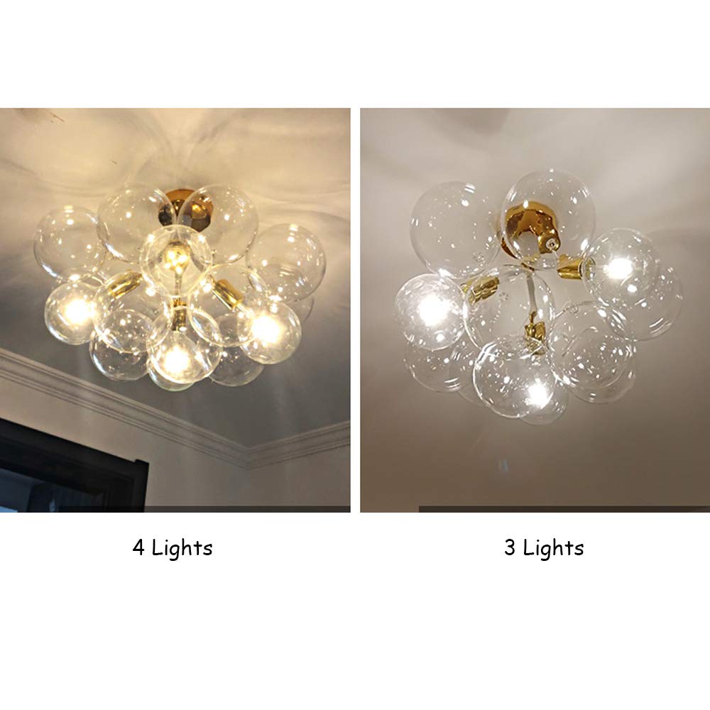 KWOKING Modern Artistic Ceiling Light Fixture - 4-Light Gold Chandelier with Clear Glass Bubble Shades, 23.6