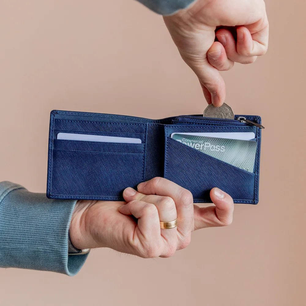 Premium Genuine Leather Men's Wallet - Slim RFID Blocking Bifold Wallet for Men - Navy Blue - Perfect for Everyday Carry, Travel & Business