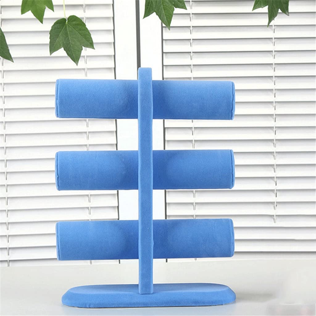3-Tier Velvet Jewelry Display Stand for Bracelets, Watches & Bangles - 31 x 9.5 x 24cm Blue Jewelry Organizer Case - Perfect for Boutique, Retail Store & Home Jewelry Storage
