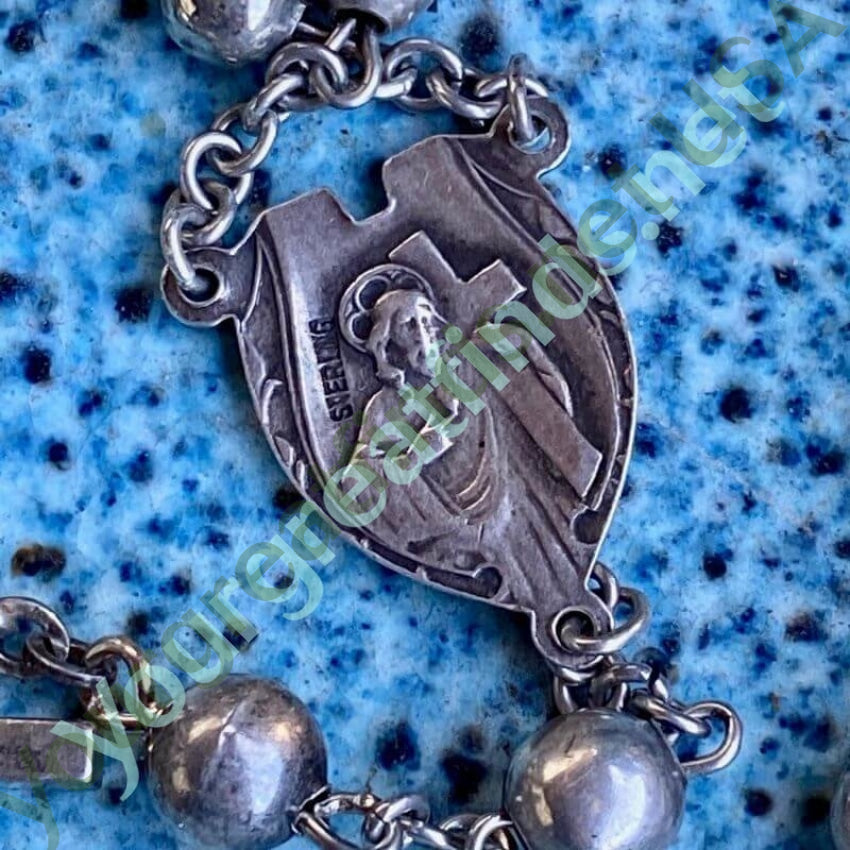Vintage Solid Sterling Silver Rosary - Handcrafted Catholic Prayer Beads for Religious Devotion, Meditation & Gifts