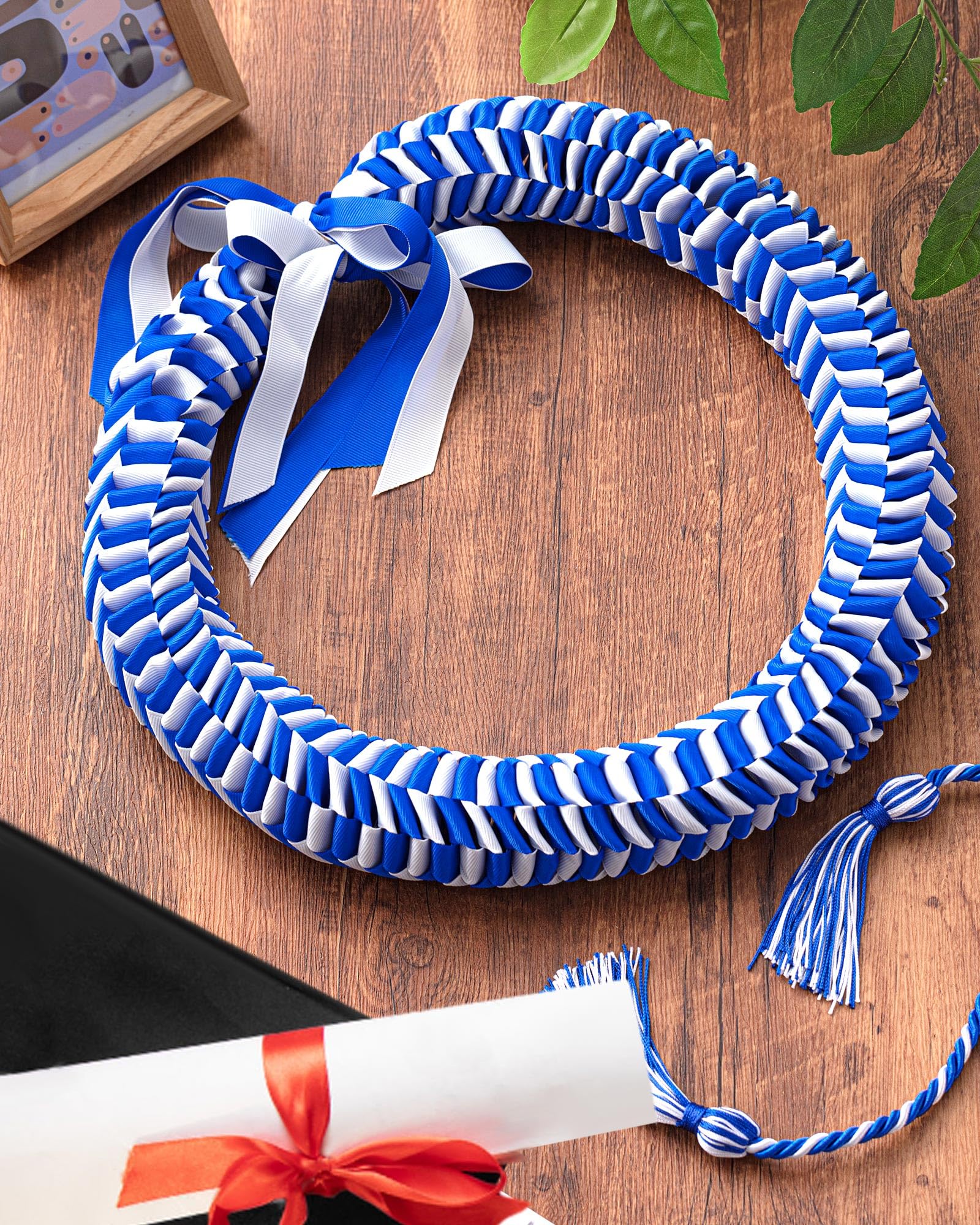 **Cinderella Graduation Leis 2025 - Blue & White Braided Ribbon Lei, Cap Headband & Honor Cords - Class of 2025 Graduation Gift for Men & Women - Perfect for Graduation Parties, Ceremonies & Photo Shoots**
