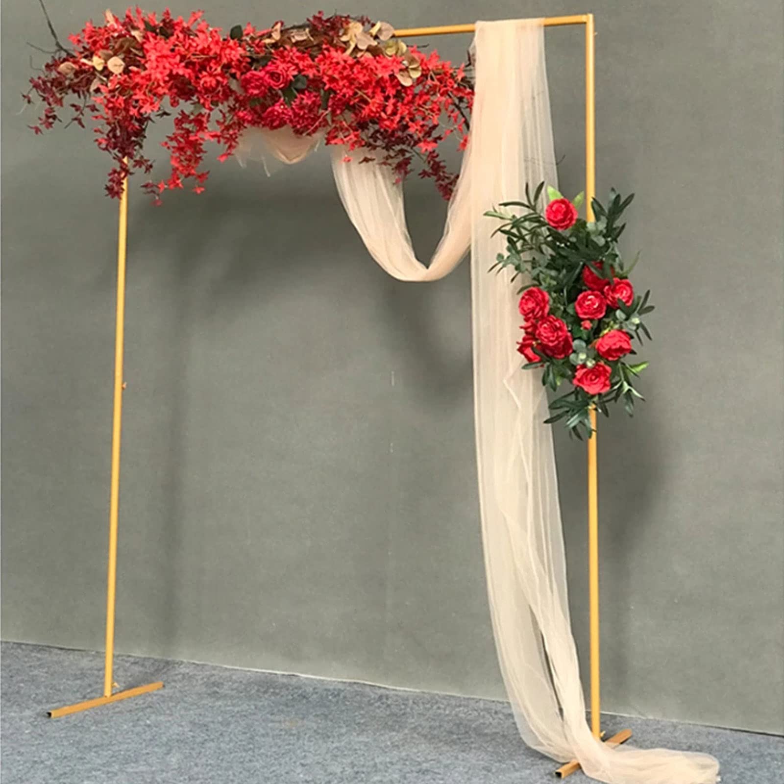 2Mx2.1M Large Gold Metal Wedding Arch Backdrop - Romantic Balloon & Flower Archway for Wedding/Party Decoration - Photo Booth Background Framework - Perfect for Outdoor Ceremonies, Engagement Photos & Anniversary Celebrations