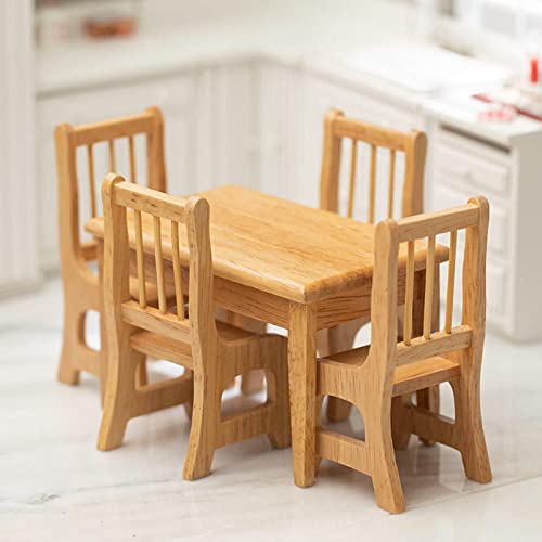 Miniature Oak Kitchen Table Set for Dollhouse - Handcrafted Wooden Furniture - Perfect for Dollhouse Decor, DIY Miniature Projects & Collectibles