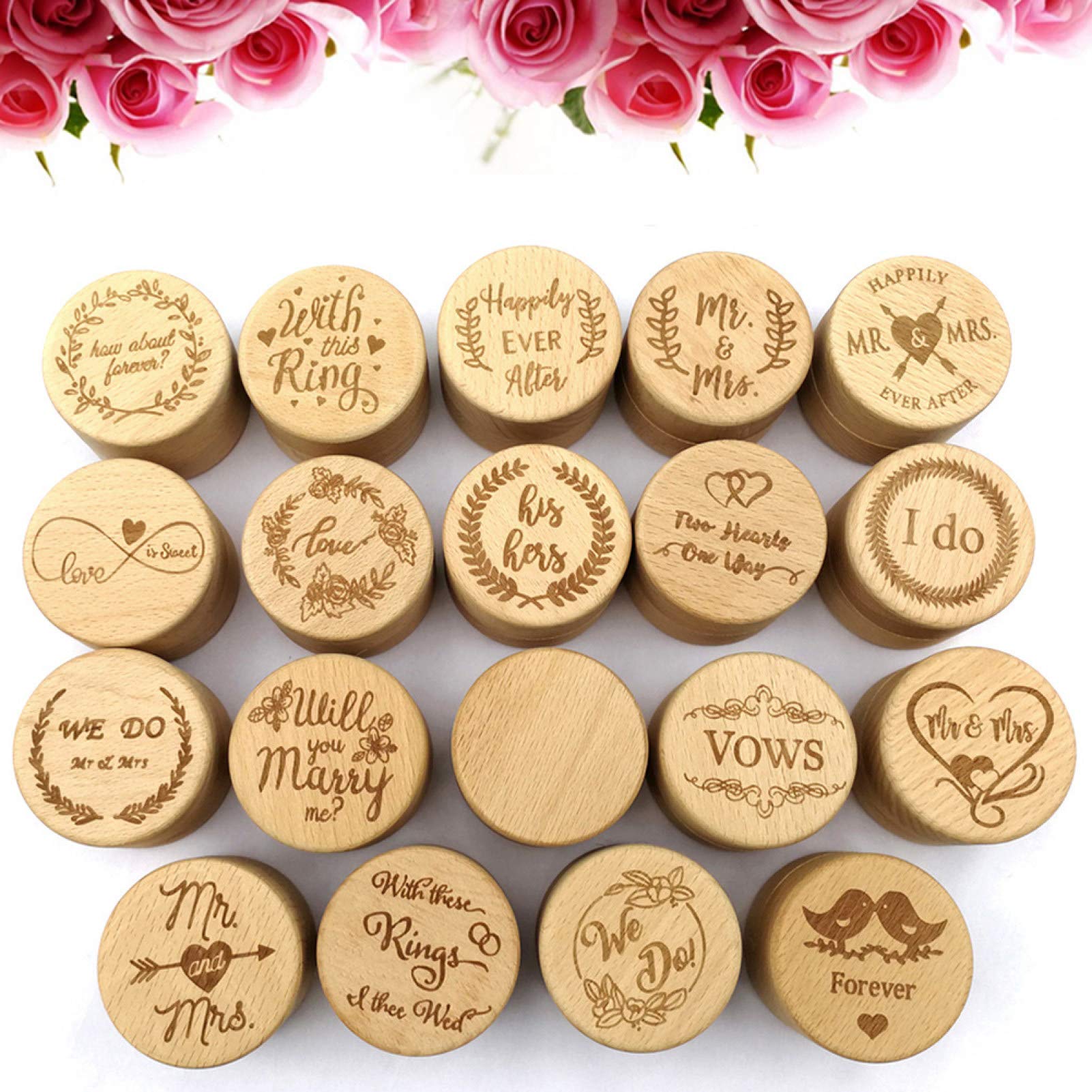 Engraved Wooden Ring Box for Proposal, Wedding & Jewelry Storage - Elegant Round Carved Display Case with Lid for Rings, Watches & Accessories - Perfect Gift for Valentine's Day, Birthday & Anniversaries - JM01520
