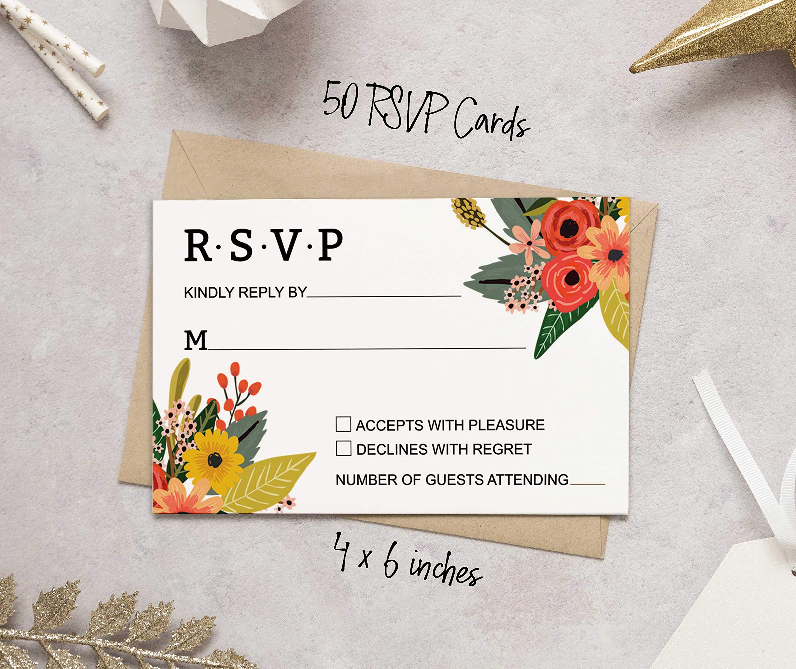 50 Floral RSVP Cards with White Envelopes, 4