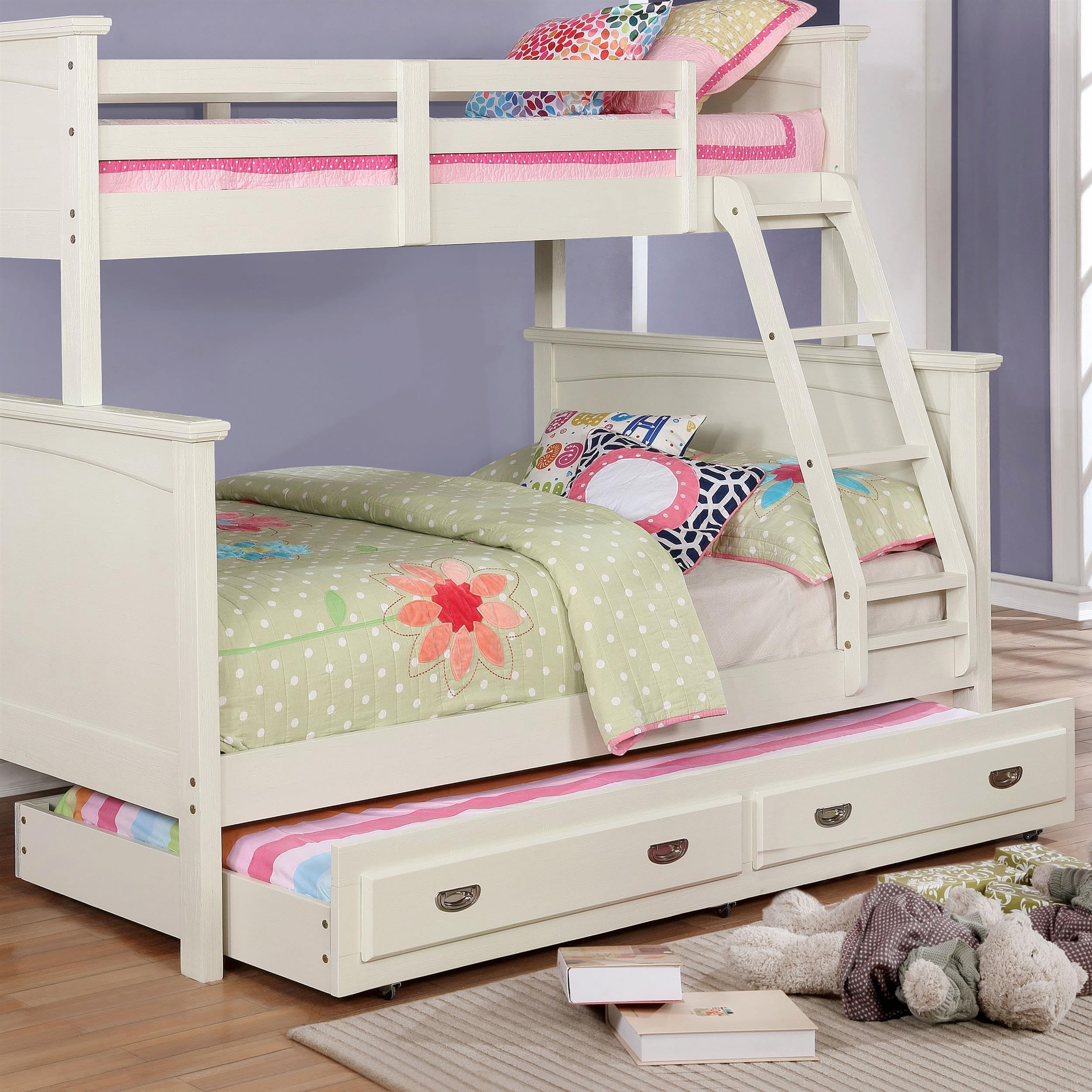 Furniture of America Delphine Transitional Solid Wood Trundle Bed in White - Perfect for Guest Rooms, Kids' Rooms & Small Spaces
