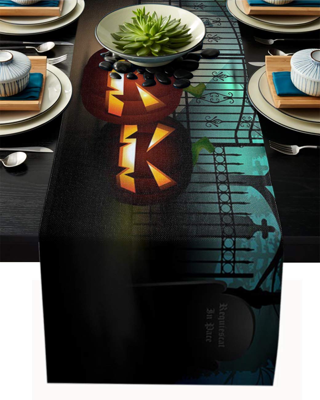 72 Inch Halloween Castle Pumpkin Table Runner - Elegant Kitchen & Dining Table Decor for Parties, Coffee Tables, and Home Decor (16x72 Inches) | Perfect for Halloween Night, Thanksgiving, and Holiday Gatherings
