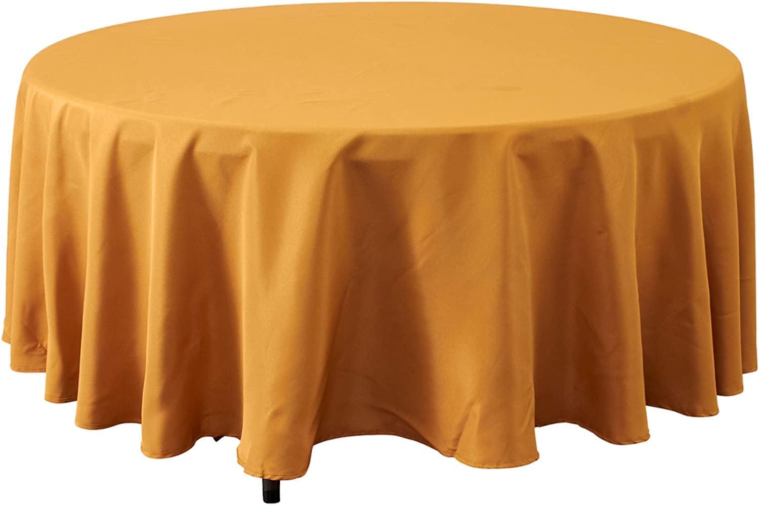 132-Inch Round Premium Polyester Tablecloth - Elegant Gold Table Cover for Birthdays, Weddings & Events, Machine Washable with Finished Hems | Perfect for Dining Tables, Banquet Halls & Home Decor