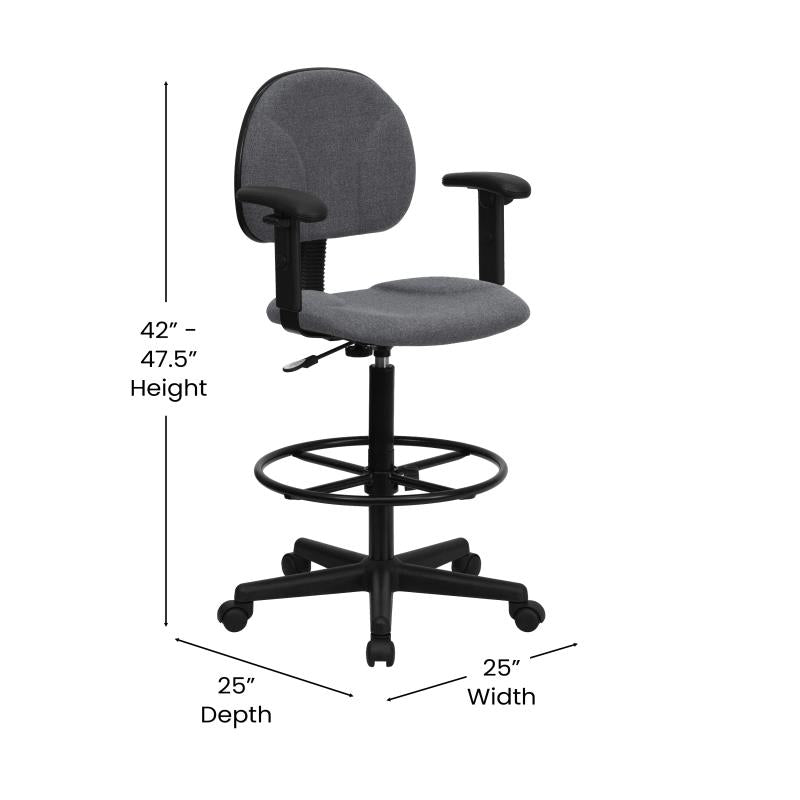 FLASH Patterned Fabric Drafting Chair BT 659 - Adjustable Height Office Chair for Artists, Architects & Designers - Ergonomic Stool for Drafting Table, Studio & Workspace