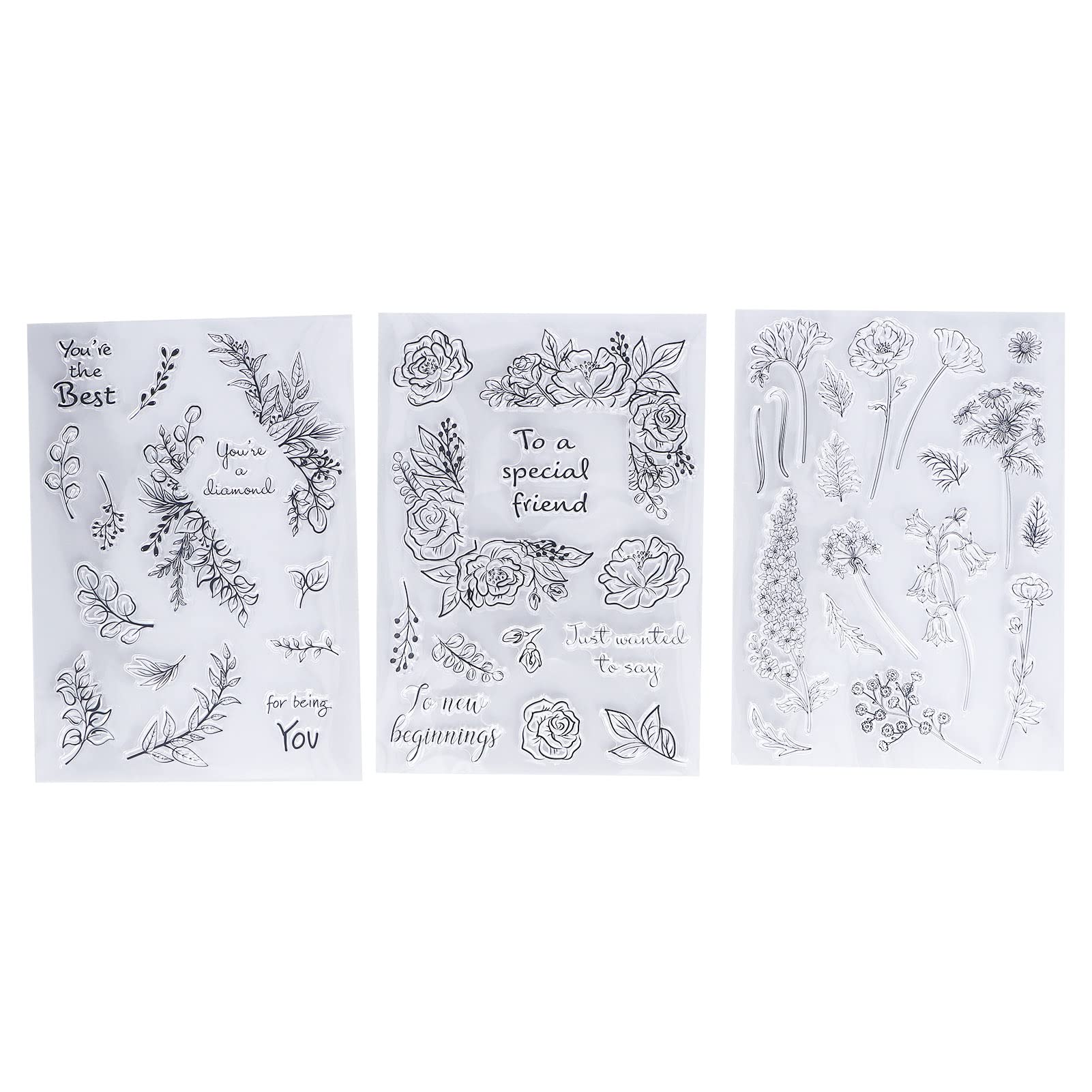 3Pcs Clear Reusable DIY Stamp Sheets for Scrapbooking - Transparent Stamps for Journaling, Card Making & Album Decoration - Perfect for DIY Crafts, Memory Books & Gift Wrapping