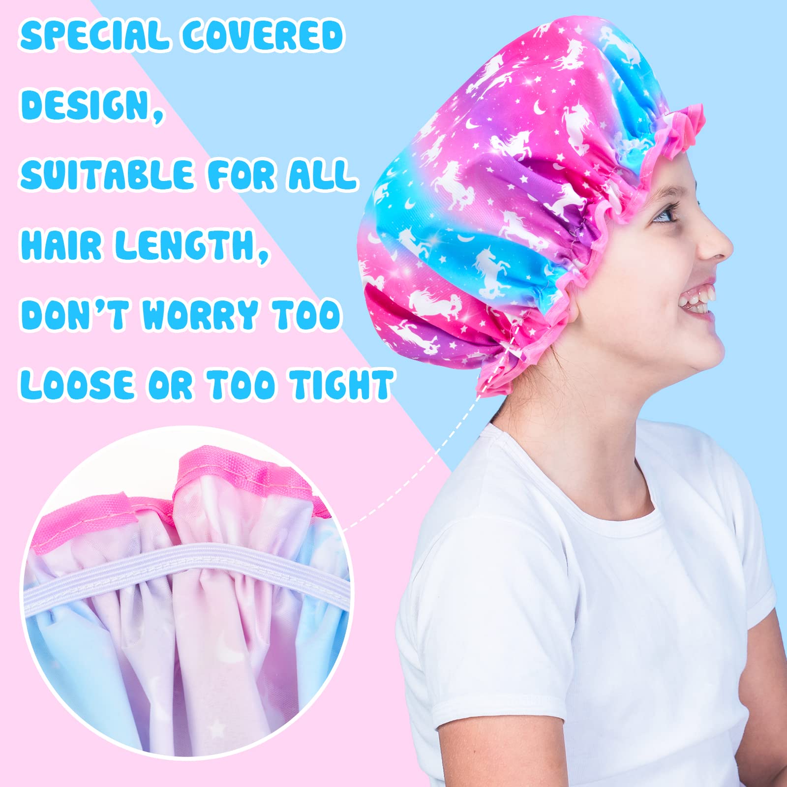 Unicorn Shower Cap for Kids - Adjustable Waterproof Shower Cap for Girls with Long Hair, Cute Rainbow Design for Toddlers & Children - Perfect for Bath Time, Swimming & Hair Protection
