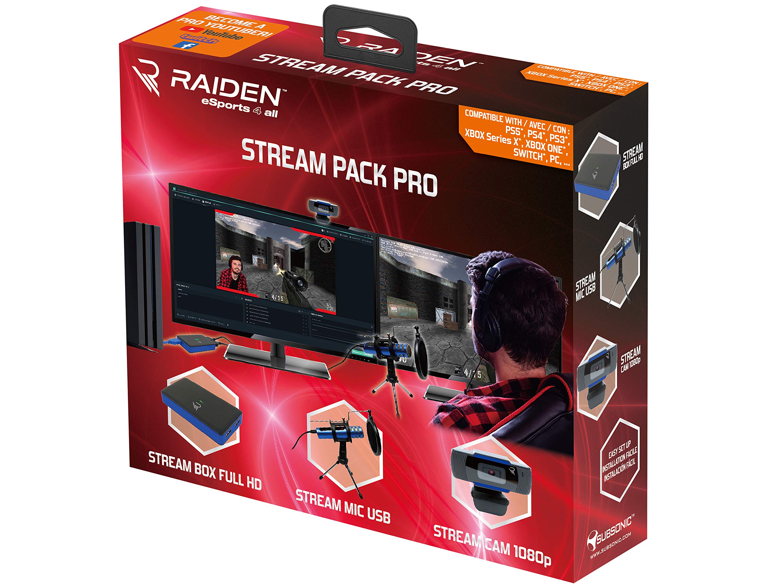 Raiden Gaming Accessory Bundle for Streamers & Gamers - Full HD Video Capture Box, Microphone, HD Camera - Compatible with PS4, PS5, Xbox Series X/S, Nintendo Switch, PC, Xbox One - Perfect for Live Streaming & Content Creation