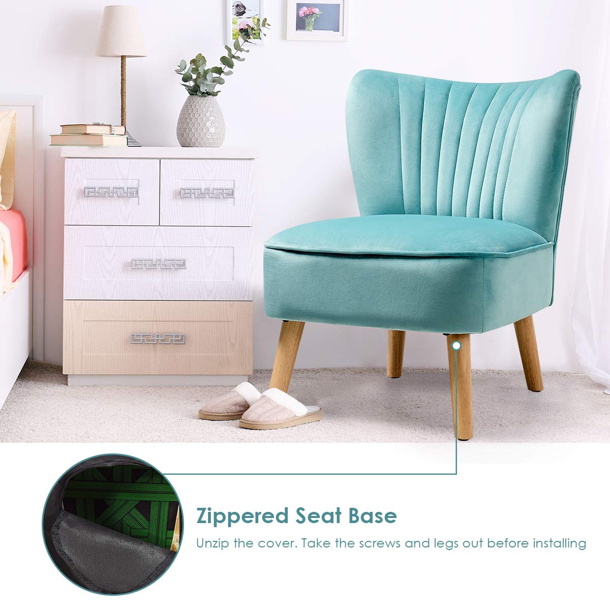 Giantex Set of 2 Velvet Accent Chairs, Modern Upholstered Armless Wingback Club Chairs with Wooden Legs & Thick Padding for Living Room, Bedroom, Office | Stylish Seating for Home Decor & Relaxation