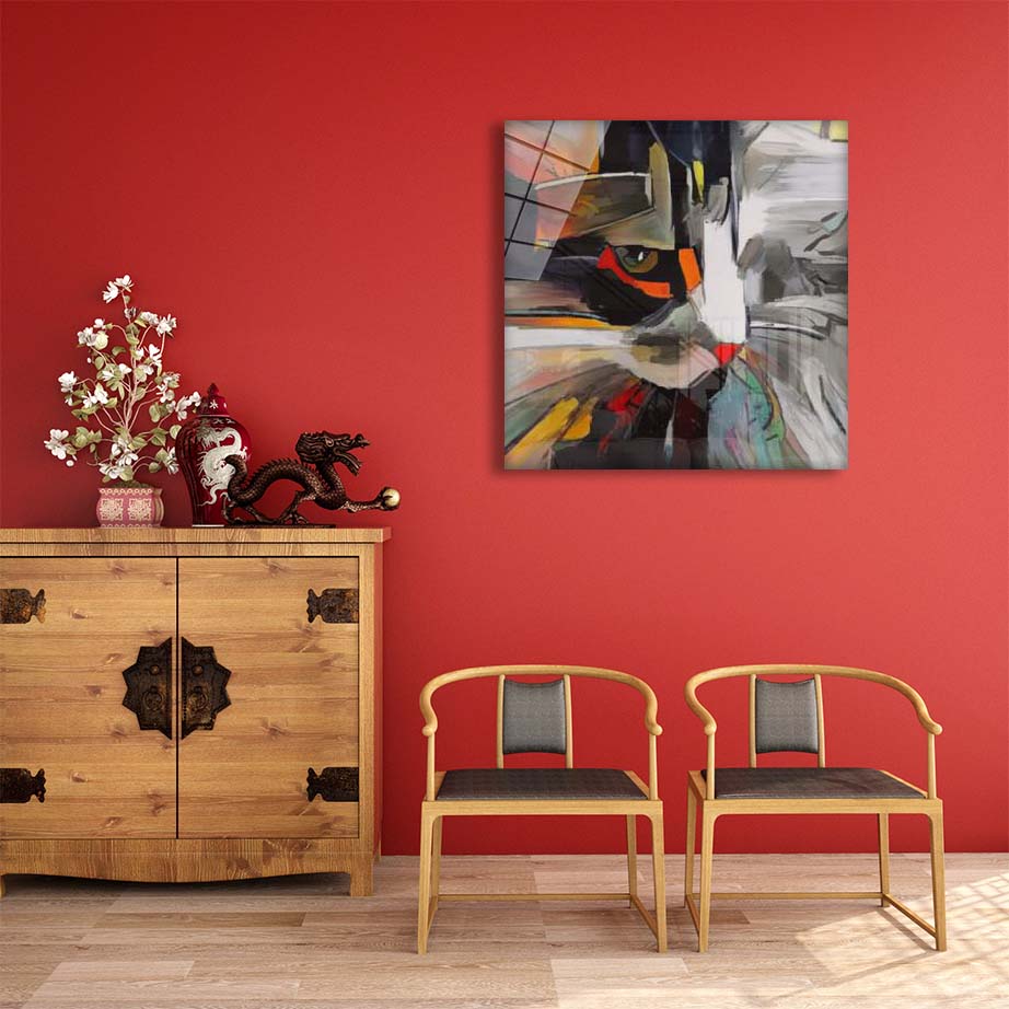 Abstract Cat Art Print - Modern Feline Wall Decor for Home & Office - Perfect for Living Room, Bedroom, or Gift Giving
