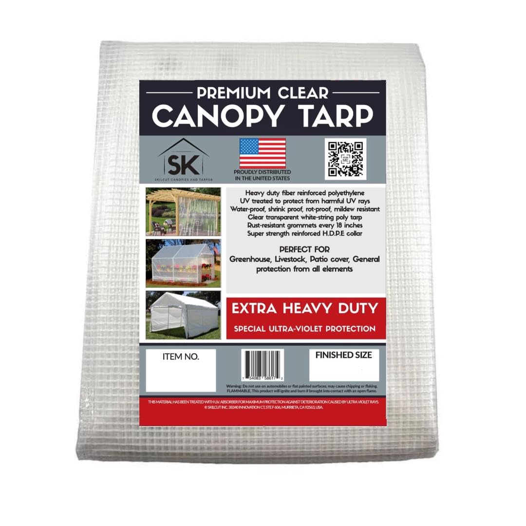 16 Mil Heavy Duty Clear Poly Tarp with Fiber Reinforcement - 18x20 ft UV Resistant, Tear Proof, Waterproof Tarp with Reinforced Corners for Camping, Construction, and Outdoor Protection