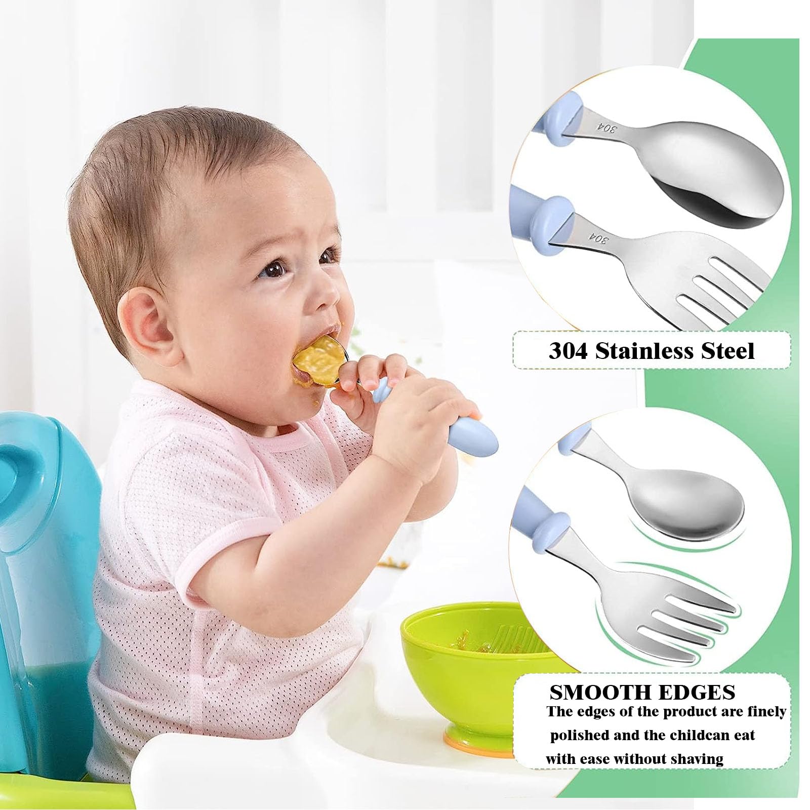 12-Piece Toddler Cutlery Set with Round Handles - 6 Safe Forks & 6 Child-Sized Spoons (Pink, Blue, Green) for Kids Self-Feeding | Perfect for Daycare, Home Use & Travel