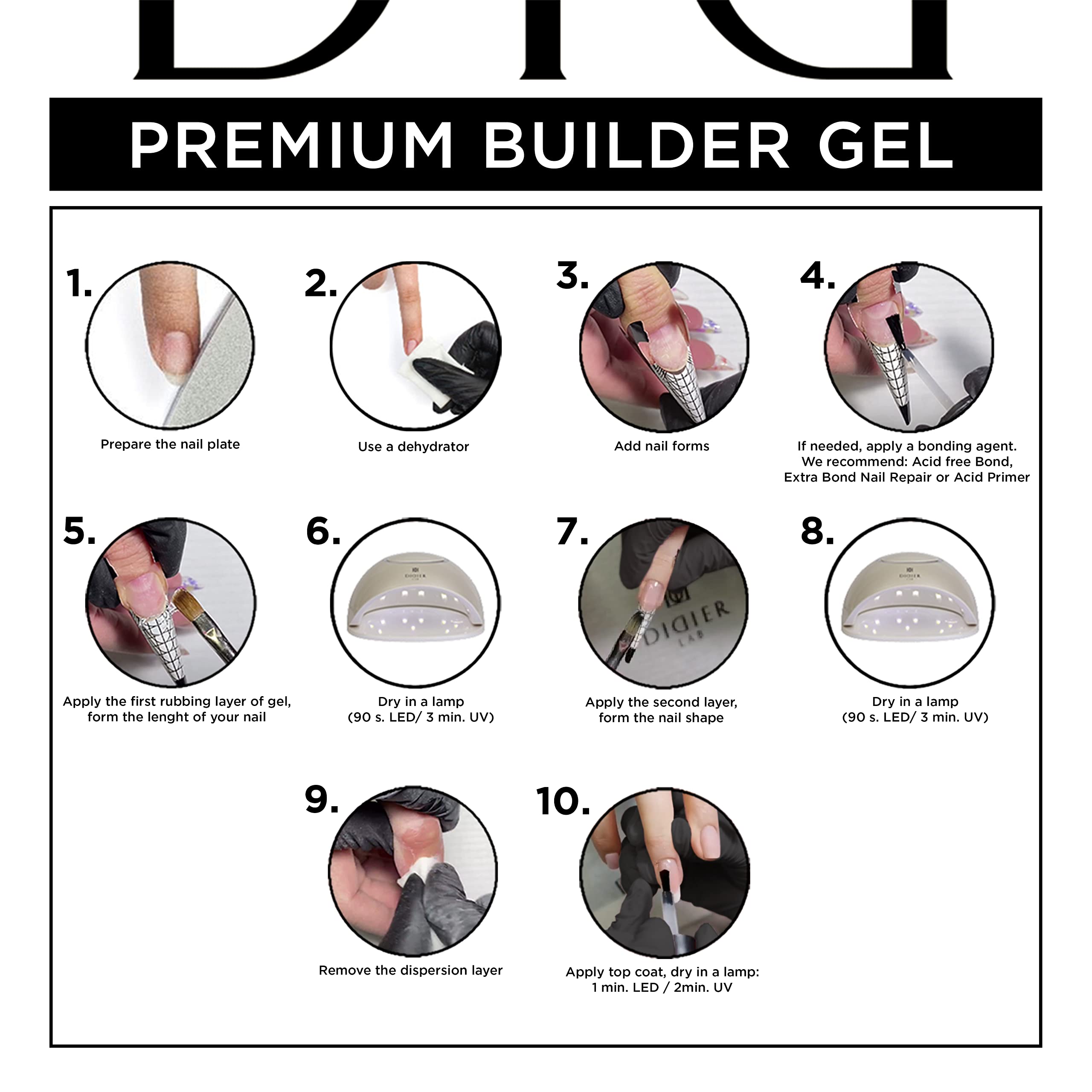Premium Didier Lab Blue Nail Builder Gel - Strengthens & Repairs Natural Nails - LED/UV Hard Gel for Nail Extensions & Enhancements (1.76 fl oz) - Perfect for Salon Professionals & DIY Manicures at Home