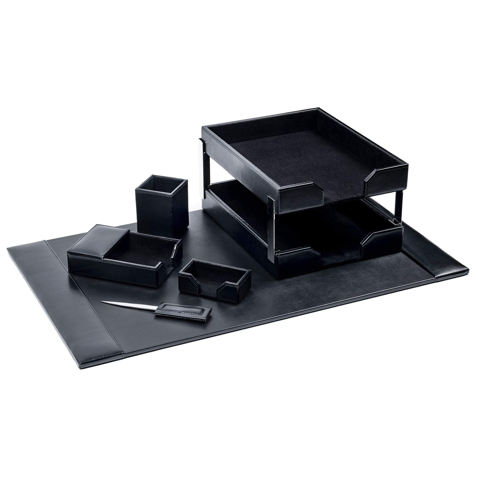 Premium Dacasso Bonded Leather Desk Set - 8-Piece Luxury Office Organizer with Leather Desk Pad, Pen Holder & Accessories - Executive Desk Decor for Home & Office Workspace (Black) - Perfect for Corporate Gifts & Professional Workspace Setup