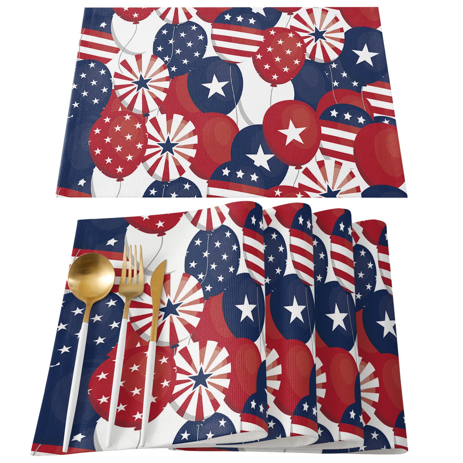 4th of July Patriotic Placemats Set of 4 - American Flag Star & Stripes Design - Durable, Washable & Heatproof Table Mats for Dining Table, Kitchen, Dinner Party - Perfect for Independence Day Celebrations, BBQs & Family Gatherings