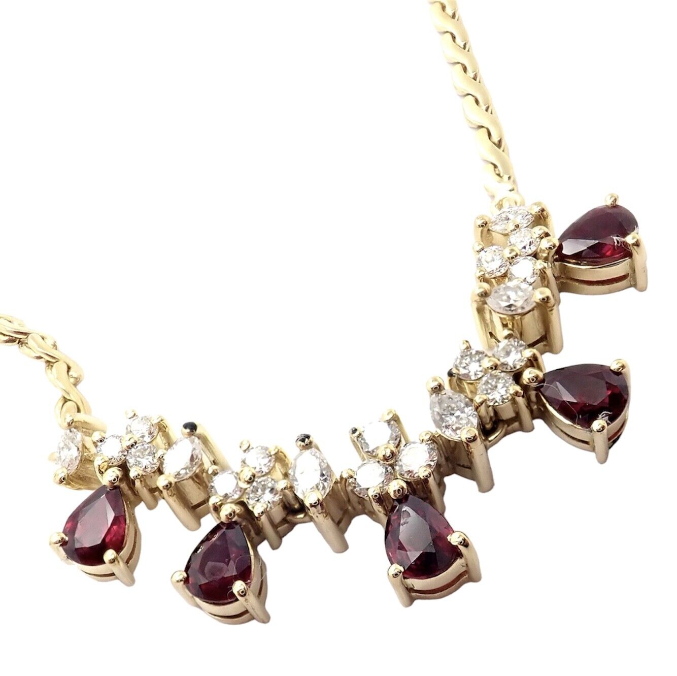 Authentic H. Stern 18k Yellow Gold White Diamond Ruby Pendant Necklace - Luxury Jewelry Gift for Women, Anniversary & Special Occasions