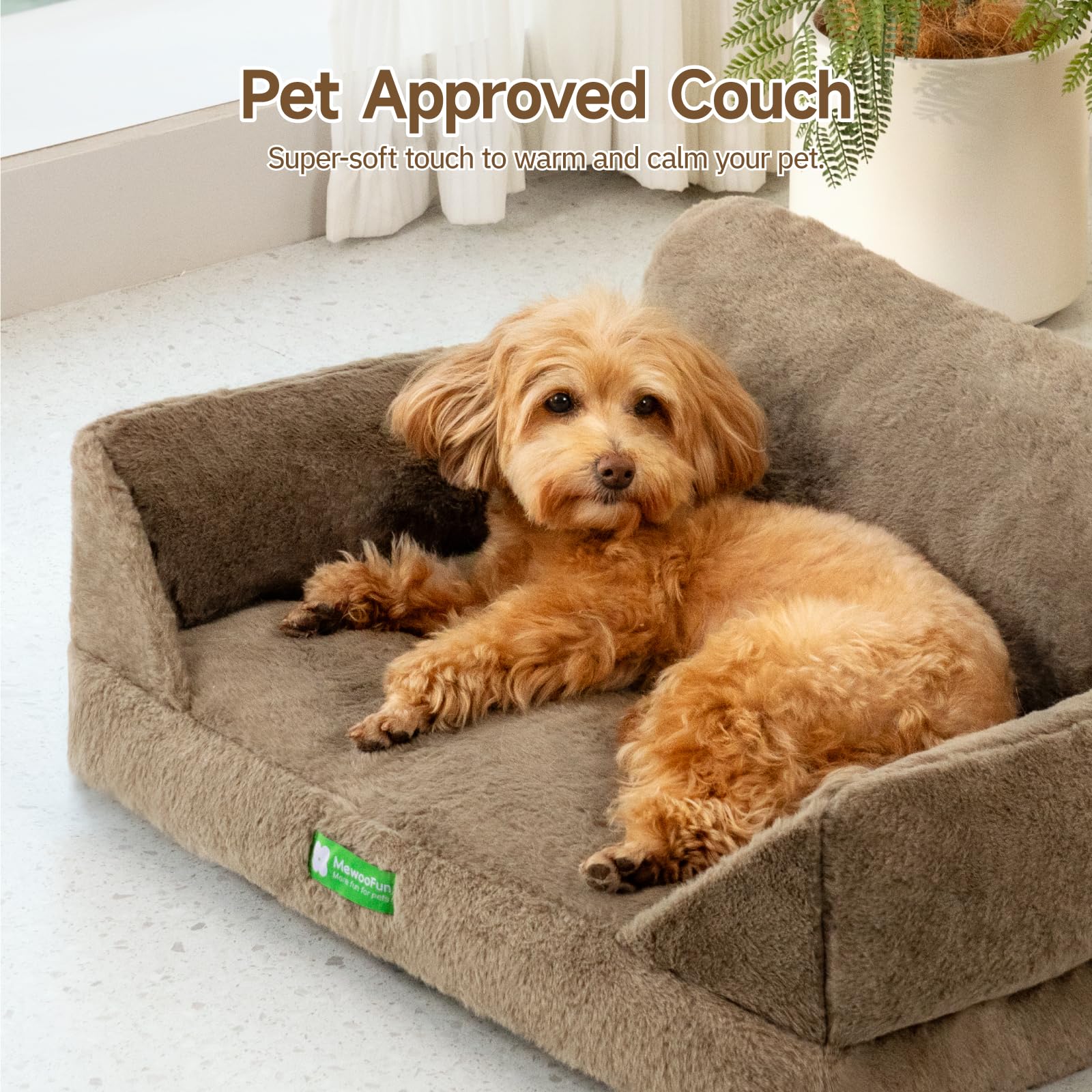 MEWOOFUN Pet Sofa Bed for Small Dogs & Cats - Soft Fluffy Couch with Non-Slip Bottom & Washable Cover - Cozy Indoor Pet Bed for Puppies, Kittens (Brown, Medium) - Perfect for Living Room, Bedroom & Pet Nap Time