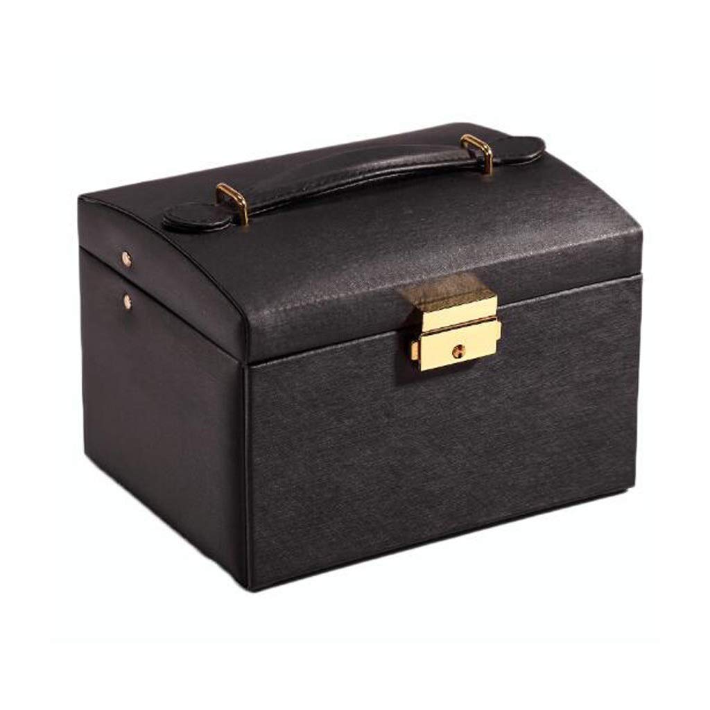Elegant Leather Jewelry Box with Lock - Portable Travel Jewelry Organizer for Earrings, Rings, Necklaces & Bracelets - Perfect Gift for Women & Girls (Black) - Ideal for Home Storage, Travel & Gift Giving