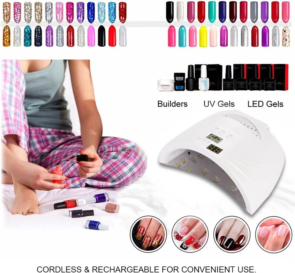 48W Cordless Rechargeable UV LED Nail Lamp - Portable Nail Polish Dryer with US Plug for Gel Manicures at Home & Salon