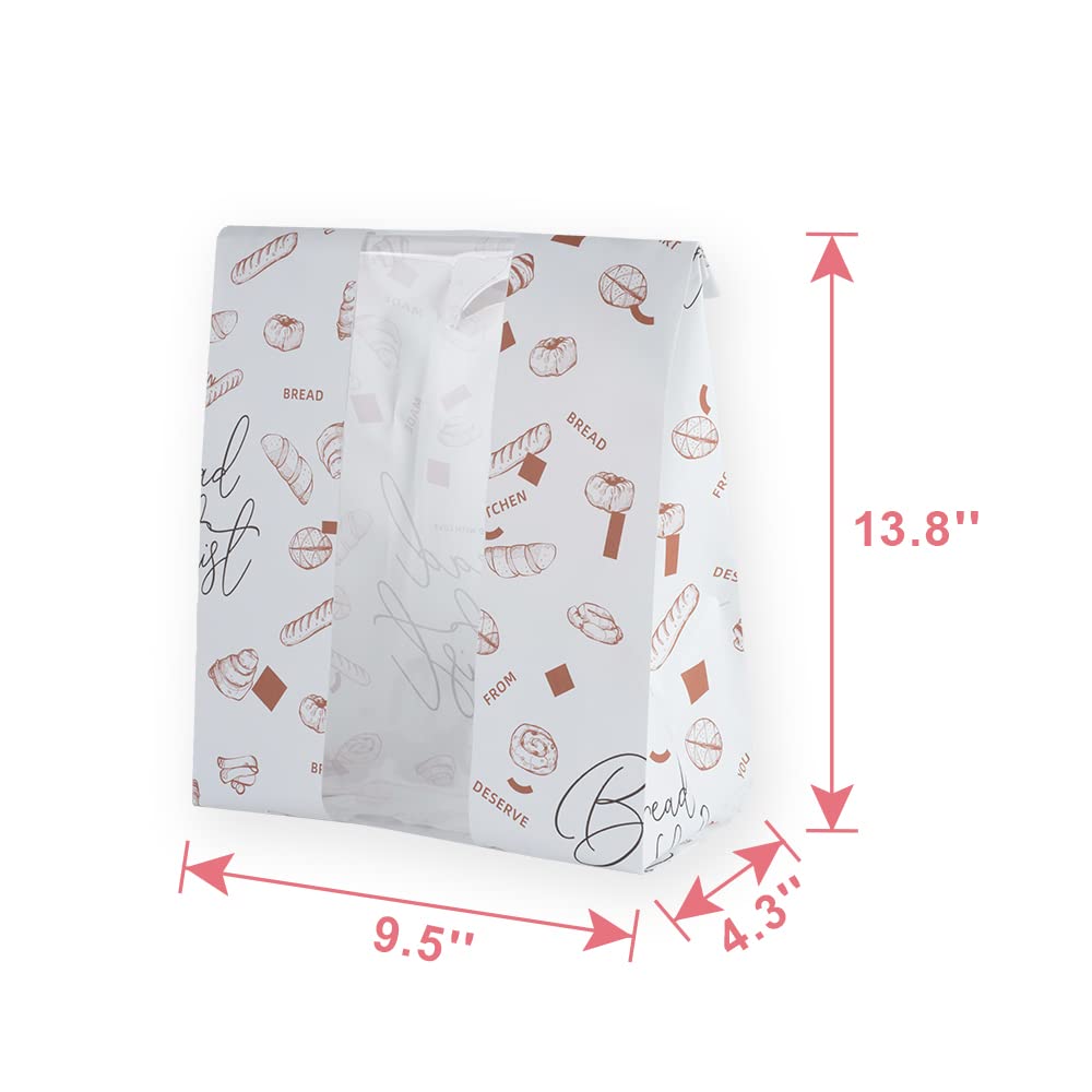 50 Pack Large Paper Bread Bags with Front Window - 13.8 x 9.5 x 4.3 Inch Eco-Friendly Bakery Bags for Homemade Bread, Pastries & Gift Giving - Includes Stickers for Easy Labeling - Perfect for Bakeries, Farmers Markets & Home Bakers