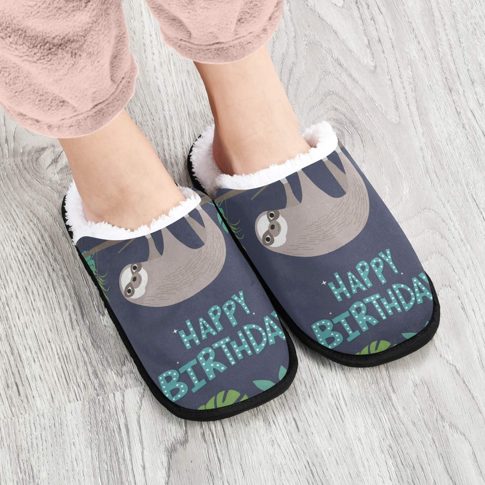 Happy Birthday Sloth Slippers - Non-Slip Palm Leaf House Shoes for Men & Women - Cozy Home, Hotel, Spa, Bedroom & Travel Comfort