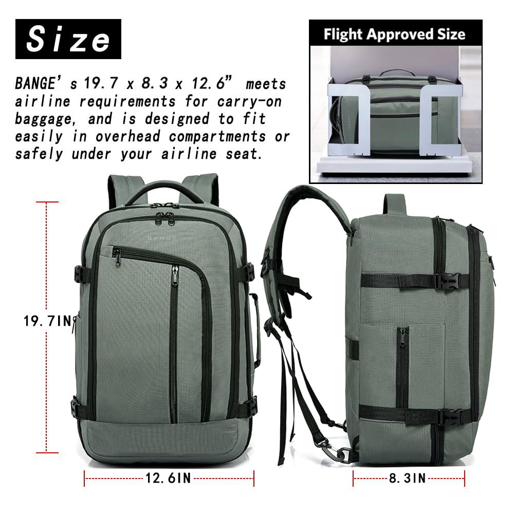 BANGE 40L Travel Backpack - FAA Approved Carry On Overnight Weekender Bag for Men & Women, Lightweight Waterproof Flight Backpack with USB Charging Port - Perfect for Business Trips, Weekend Getaways & Air Travel