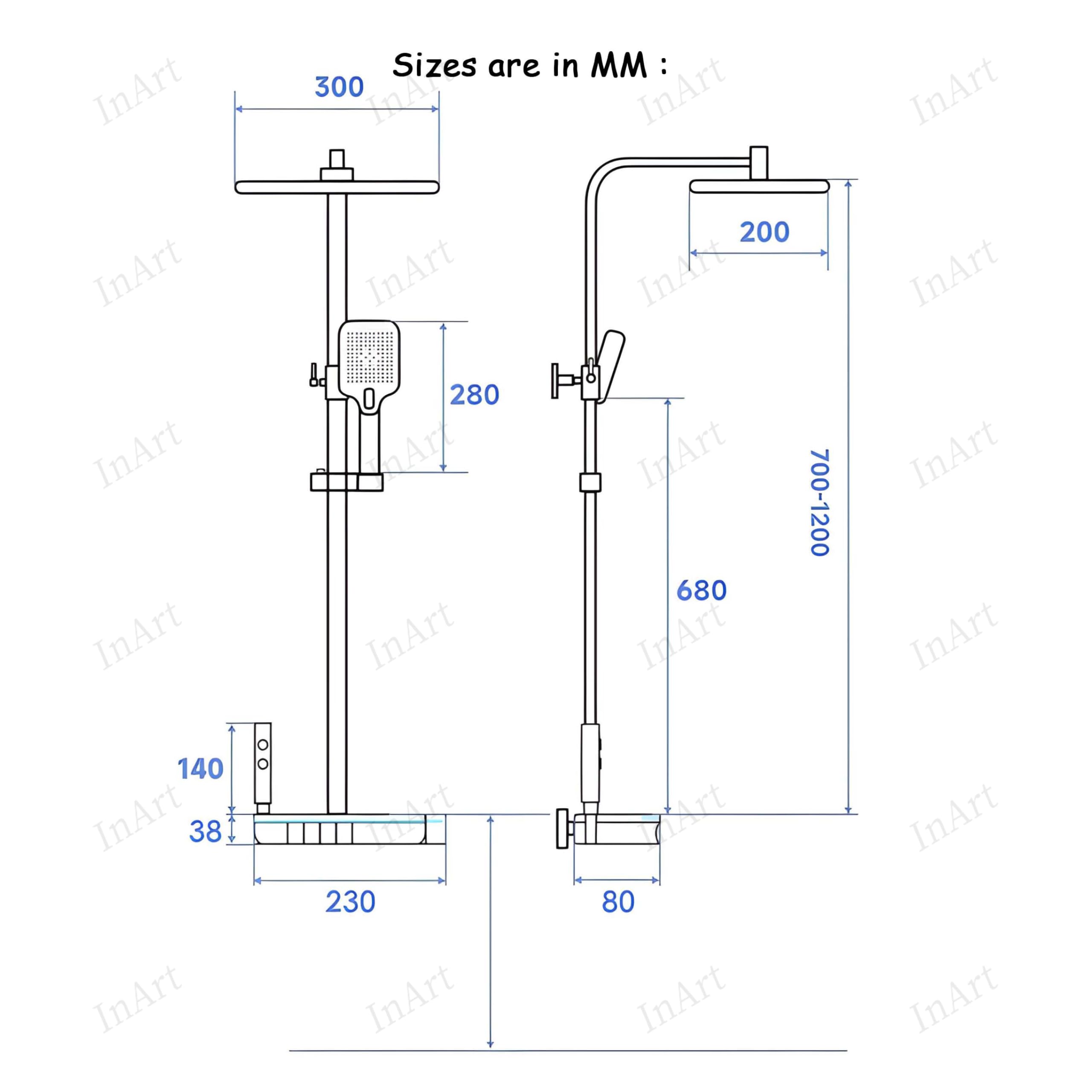 InArt Thermostatic Shower Set - Stainless Steel & Brass Rainfall Shower System with Digital Temperature Display - Gun Grey & Grey Finish - Includes Rainfall Showerhead, Handheld Shower, Bidet Sprayer & Tub Spout - Perfect for Modern Bathrooms & Spa-Like Shower Experience