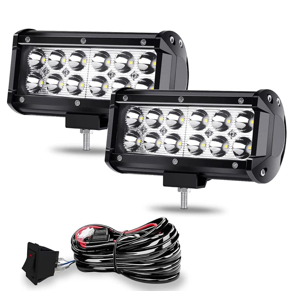 7 Inch 120W LED Light Bar - Triple Row White & Amber Off-Road Driving Lights, Waterproof Flood Spot Combo for Trucks, Wrangler, Hummer, ATV, SUV, UTV, XP 1000, GMC, Dodge F150 - Perfect for Night Off-Roading, Camping & Emergency Lighting (2 Pack)