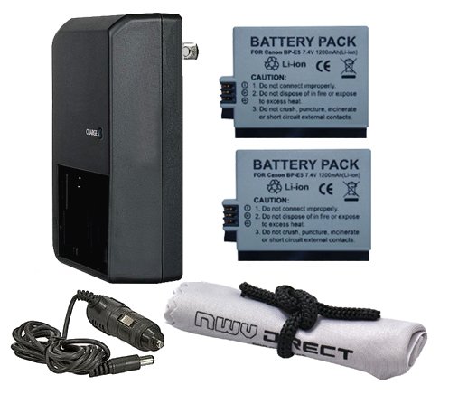Canon EOS Rebel XSi DSLR Camera High Capacity Lithium-Ion Battery (2-Pack) with AC/DC Travel Charger & Microfiber Cleaning Cloth - Perfect for Travel Photography & Professional Shooting