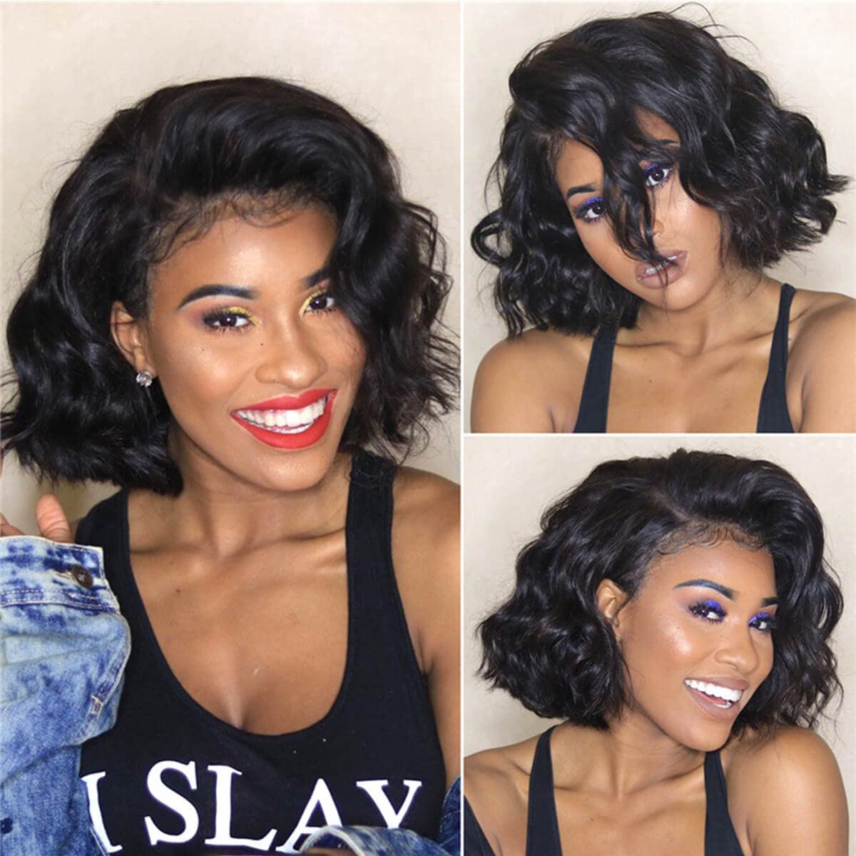 13x6 HD Invisible Lace Front Wig | Brazilian Remy Human Hair | Short Curly Bob with Deep Side Part | 150% Density 14 Inch | Glueless & Transparent Lace | Perfect for Daily Wear, Parties & Cosplay