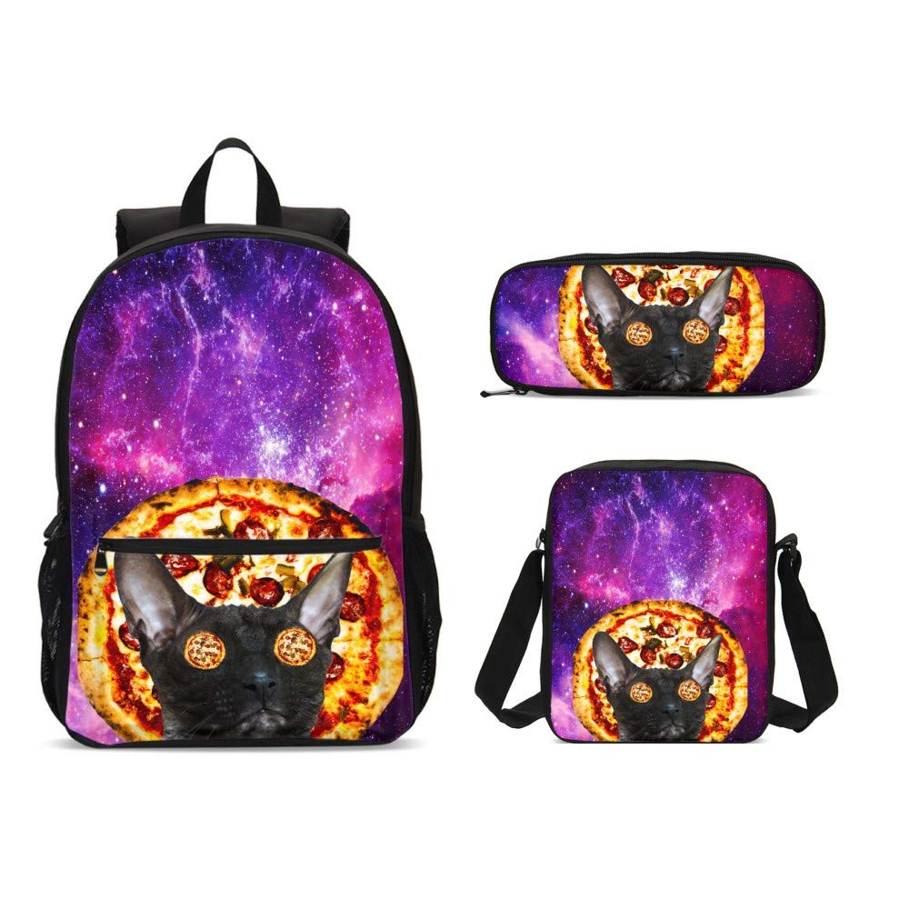 Delerain 3D Dog Pizza Themed Backpack Set for Kids - 3 Piece School Backpack with Lunch Box & Pencil Case - Durable Lightweight Bookbag for Teens, Students, Boys & Girls - Perfect for School, Travel & Daily Use