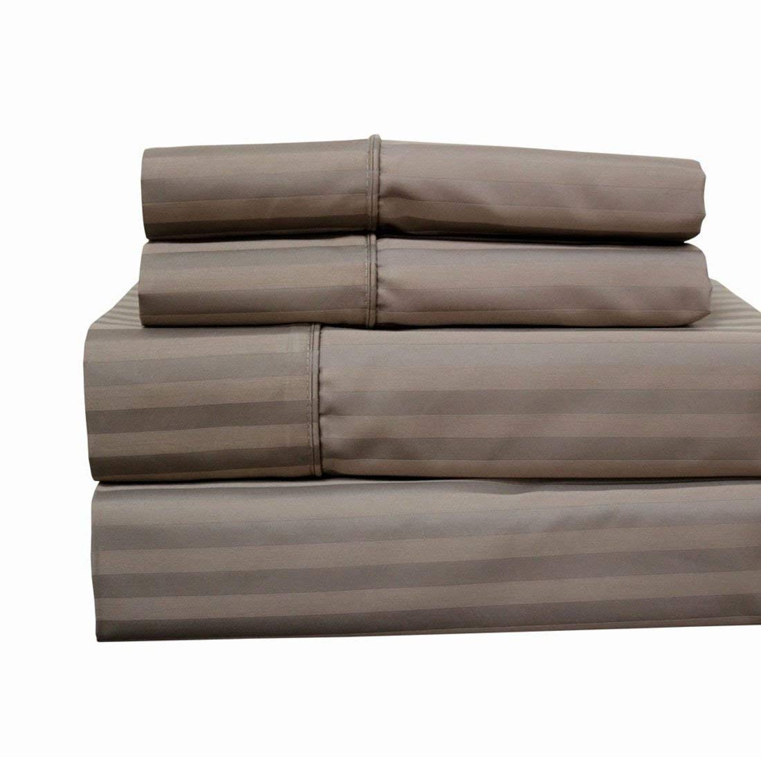 Royal Hotel 650-Thread-Count Cotton Blend Sateen Bed Sheets - Wrinkle Free, Hypoallergenic, Deep Pocket 4-Piece King Size Set in Taupe Striped - Perfect for Luxury Hotels, Guest Rooms & Upscale Home Bedrooms