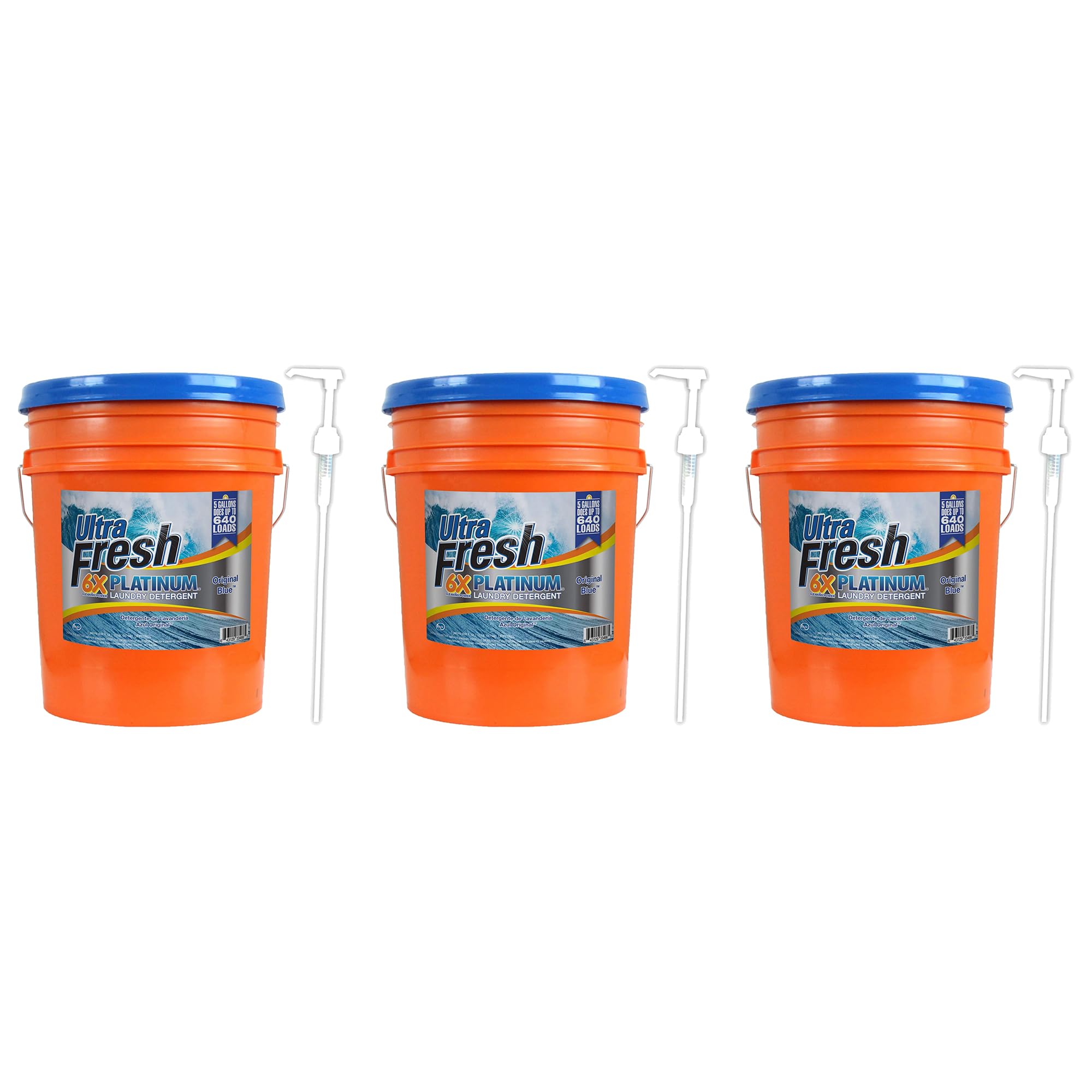 6X Platinum 5 Gallon Laundry Detergent Liquid for All Washing Machines - Easy Dispensing Pump, 640 Loads Capacity, Mountain Fresh Scent (3 Pack) - Perfect for Large Families, Laundromats & Commercial Use