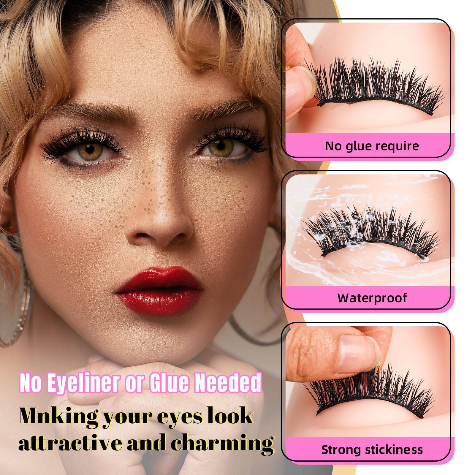 Self Adhesive Eyelash Clusters - 8 Pairs Reusable No Glue Needed Lashes with Tweezers for DIY Lash Extensions at Home | No Sticky Residue, D-Mix 8-16mm Kit by WLFRHD | Perfect for Parties, Weddings & Everyday Glam