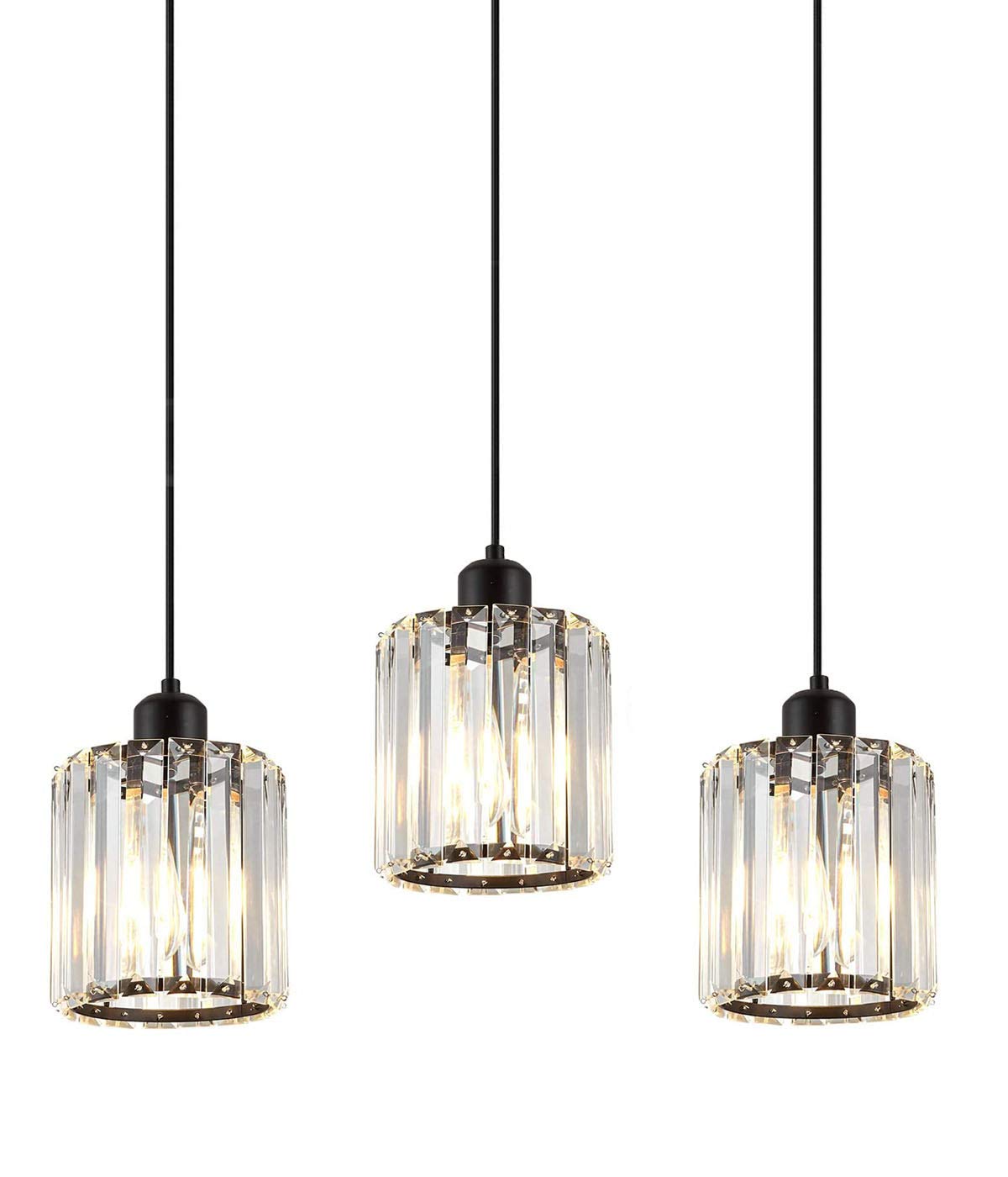 Kiven 3-Lights Track Lighting System - Modern Crystal Pendant Light Fixture for Kitchen Island, Counter, Bar, Dining Room & Bedroom - Matte Black Finish Cylinder Chandelier - Perfect for Ambient and Task Lighting in Home & Commercial Spaces