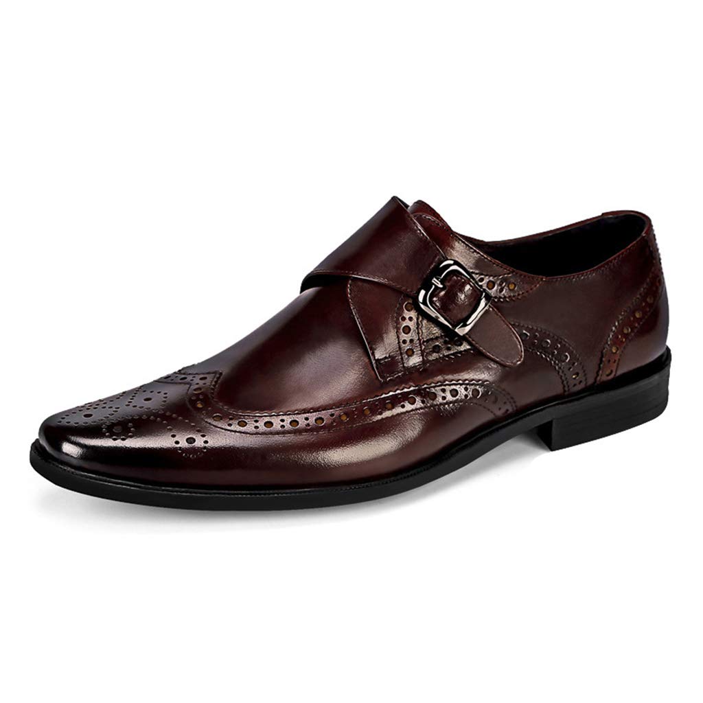 Men's Leather Monk Strap Dress Shoes - Buckle Formal Business Oxfords for Work, Banquet & Urban Walking - Brown Size 38/UK 5.5/US 6.5 | Perfect for Office, Wedding & Professional Occasions